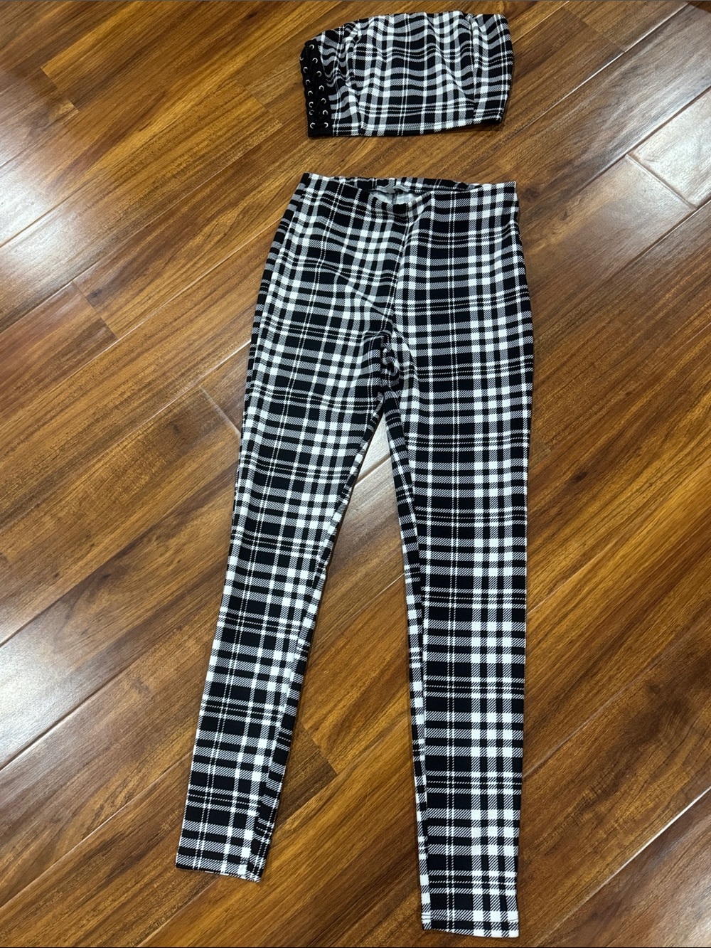Charlotte Russe Black and White Plaid Kids Leggings